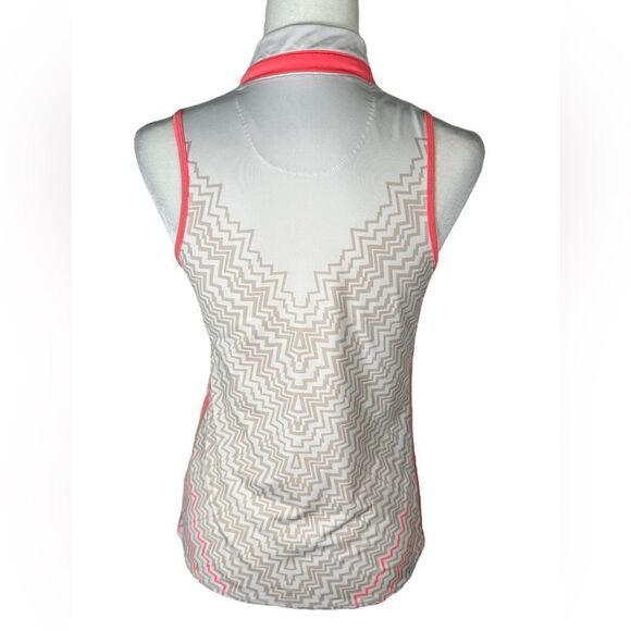 Lucky In Love White & Pink Multi Print Sleeveless Golf Polo Top - Picture 3 of 6